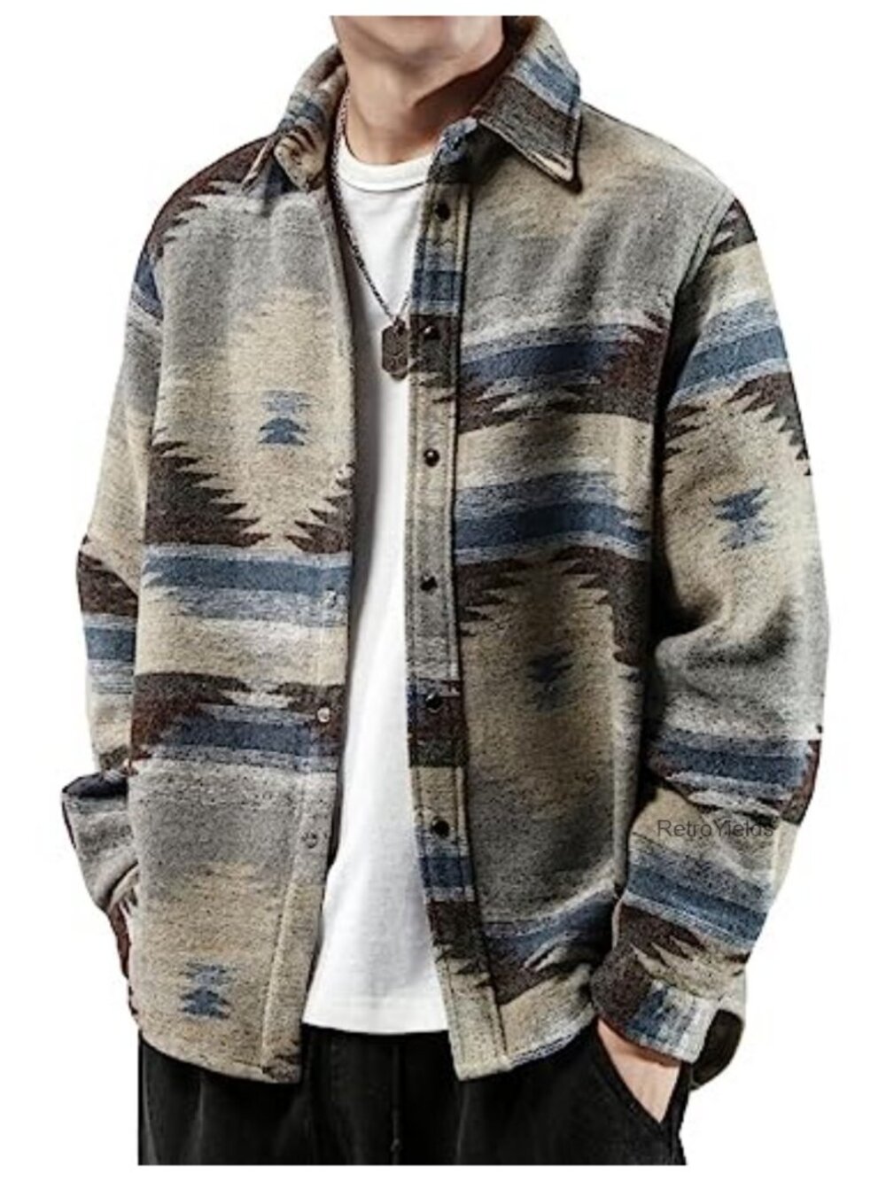 Men's Brushed Flannel Shirt Jacket Aztec Print Button Up Shacket